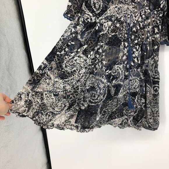 Free People blue printed Love Birds  mini dress / long tunic bohemian w/pockets - Picture 15 of 16